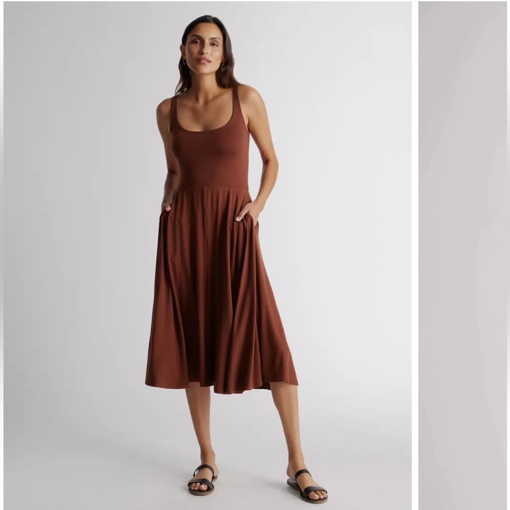 Quince Chocolate Brown Midi Dress - Picture 1 of 6